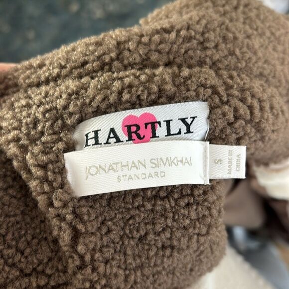 Jonathan Simkhai Tan Fleece w Plaid Trim Zip Bomber Jacket - Picture 6 of 7